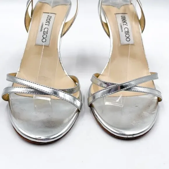 Jimmy Choo Metallic Silver Strappy Heels - Picture 6 of 11